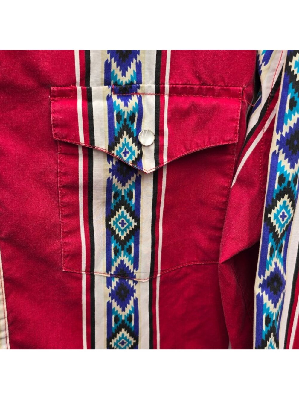 VTG High Noon Western Pearl Snap Shirt Large Tall Blue Navajo Print Southwestern - Picture 4 of 16